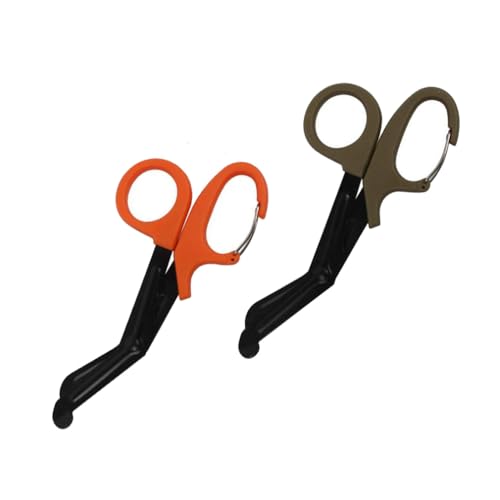 Qiantull 2 Stück Verbandschere Rettungsschere Kleiderschere Verbandscheren Trauma Schere Medizinische Scheren Erste Hilfe Notfallschere für Verbände, Pflaster und Stoff Orange + Khaki 15cm von Qiantull