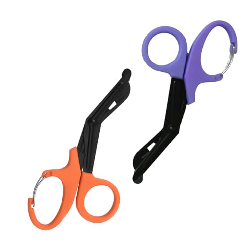 Qiantull 2 Stück Verbandschere Rettungsschere Kleiderschere Verbandscheren Trauma Schere Medizinische Scheren Erste Hilfe Notfallschere für Verbände, Pflaster und Stoff Orange + Violett 19cm von Qiantull