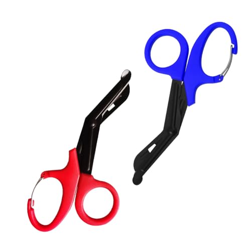 Qiantull 2 Stück Verbandschere Rettungsschere Kleiderschere Verbandscheren Trauma Schere Medizinische Scheren Erste Hilfe Notfallschere für Verbände, Pflaster und Stoff Rot + Blau 19cm von Qiantull