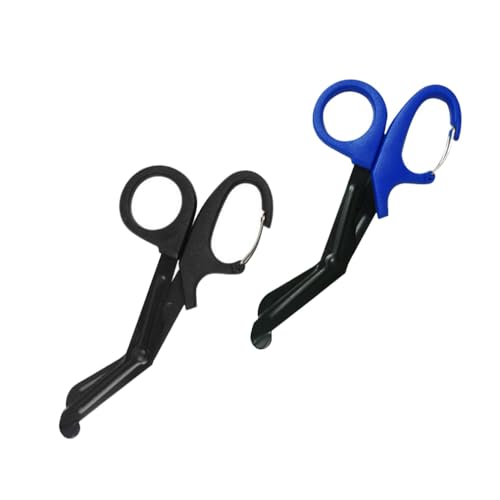 Qiantull 2 Stück Verbandschere Rettungsschere Kleiderschere Verbandscheren Trauma Schere Medizinische Scheren Erste Hilfe Notfallschere für Verbände, Pflaster und Stoff Schwarz + Blau 15cm von Qiantull
