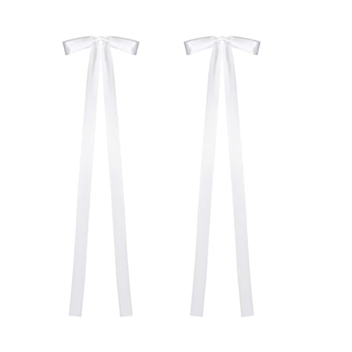 Qiantull 2 Stück Weiß Stuhlschleifen Lange Hochzeitsschleifen Autoschleifen Geschenkschleife Antennenschleifen Hochzeit Deko Autoschmuck Große Schleife für Bankett Party 25cmx120cm von Qiantull
