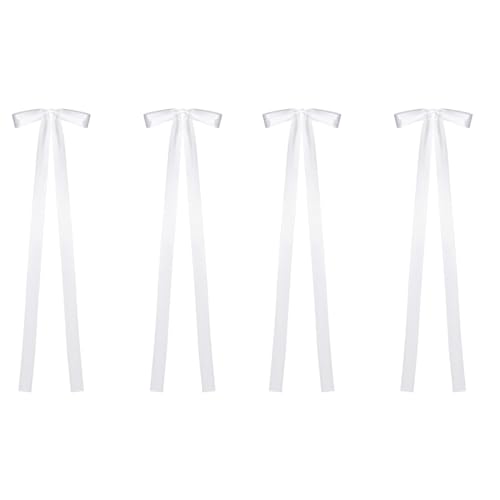 Qiantull 4 Stück Weiß Stuhlschleifen Lange Hochzeitsschleifen Autoschleifen Geschenkschleife Antennenschleifen Hochzeit Deko Autoschmuck Große Schleife für Bankett Party 25cmx120cm von Qiantull