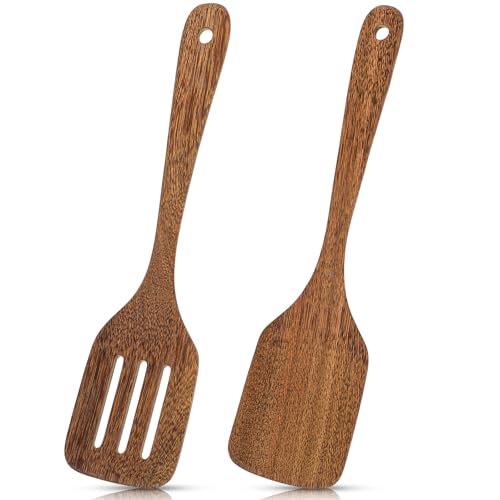 Pfannenwender Holz 2Stück Geschlitzt Pfannenwender 30cm Groß Holz Spatel Kochgeschirr Turner Natürlicher Antihaft Küchenhelfer Spatel Kochgeschirr Küchenutensilien Set Kochen Holzlöffel Kuechenhelfer von Qianyu