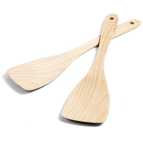 Qianyu 2 Stück Pfannenwender Holz 30cm Holzspatel zum Kochen Groß Holz Spatel Kochgeschirr Holzschaber Küchenspatel Premium Holzspachtel für Wok Pfanne Kochbesteck Antihaft Spülmaschinenfest von Qianyu