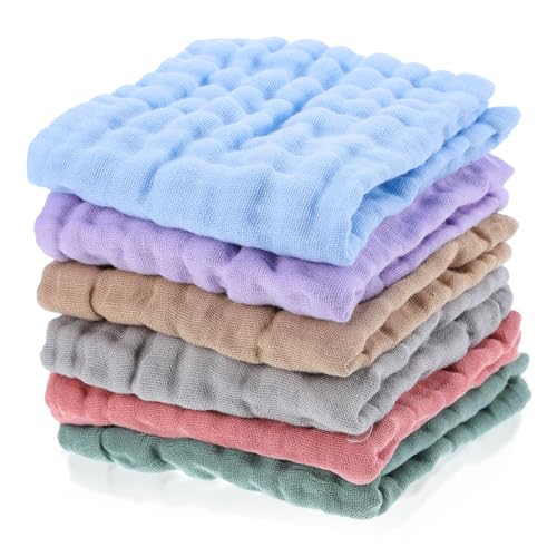 Qianyu 6 Pcs Baby Musselin Squares Waschlappen 25x25 cm Mulltücher Bio-Baumwolle Weiche BabyWaschlappen Neugeborene Spucktücher Baby-Handtücher Weiche Neugeborene für Jungen und Mädchen von Qianyu