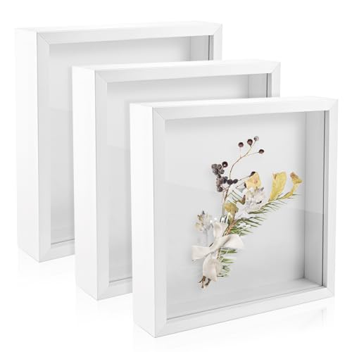 Qianyu Schattenbox-Rahmen, quadratisch, Acryl, 20,3 x 20,3 cm, 3D-Vitrinen für getrocknete Blumen, Basteln, Auszeichnungen, Medaillen, Tickets, Fotos, Hochzeitserinnerungen, Fotos, 3 Stück von Qianyu
