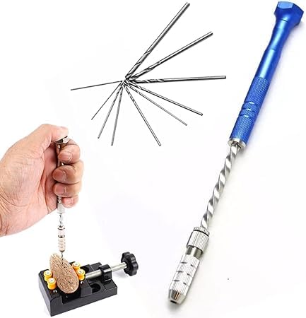 Handbohrer-Bits Set beinhaltet Schraubstock und halbautomatisches Spiraldrehwerkzeug mit 0,5–3 mm Mikro-Spiralbohrern (1 Handbohrer + 10 0,5–3 mm Bohrer) von Qianzc