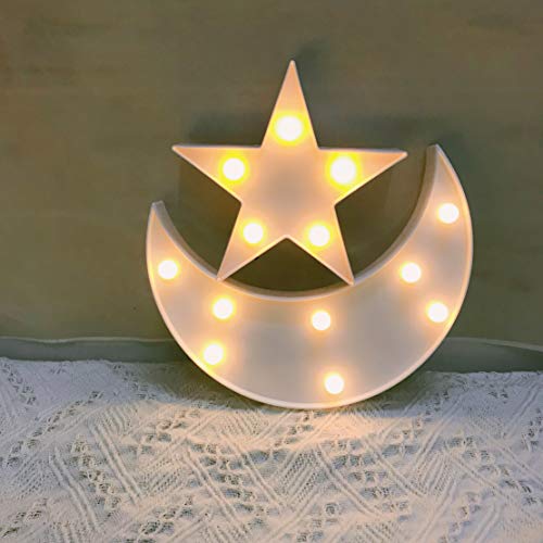 Dekoratives Mond-Stern-Nachtlicht, niedliche LED-Nachtlampe, Kinder-Geschenk, Mond-Stern-Schild für Geburtstagsparty, Babyparty, Kinderzimmer, Wohnzimmer-Dekoration (weiß) von QiaoFei