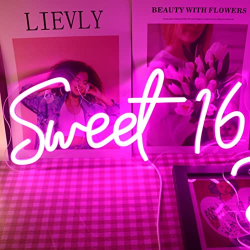 LED Sweet 16 Neon Zeichen USB Powered Neon Lichter für Mädchen Zimmer Home Art Wand Dekor 16th Geburtstag Party Fenster Wohnzimmer Dekor Geburtstag Geschenk für Mädchen(Rosa) von QiaoFei