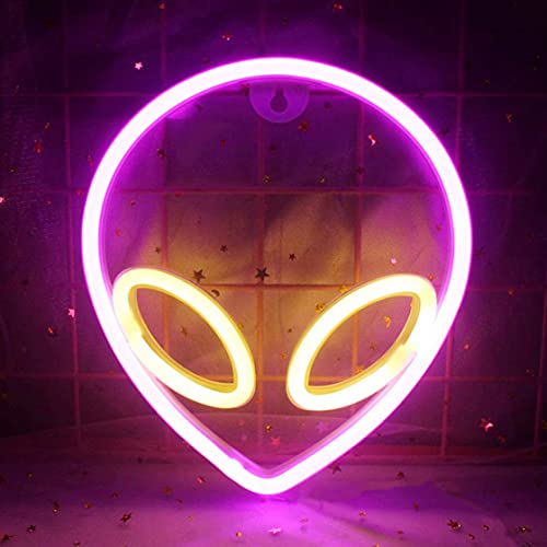 QiaoFei Alien Neonlicht LED Neonschilder für Kinderzimmer Schlafzimmer Hotel Shop Restaurant Spiel Büro Wandkunst Dekoration Schild Geburtstag (Rosa-Warmweiß) von QiaoFei