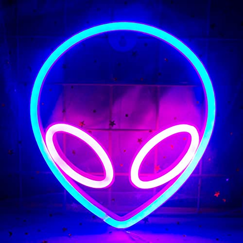 QiaoFei Alien Neonlicht LED Neonschilder für Kinderzimmer Schlafzimmer Hotel Shop Restaurant Spiel Büro Wandkunst Dekoration Schild Geburtstag (blau-rosa) von QiaoFei