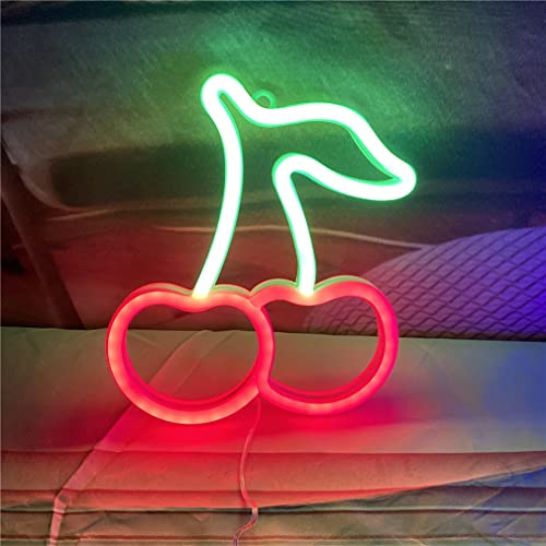 QiaoFei Kirsche Neon Schild Lichter Obst Schilder mit USB oder Batterie betrieben für Kinderzimmer Schlafzimmer Bar Restaurant Valentinstag Geburtstag Party Geschenk LED Kunst Dekoration Licht von QiaoFei