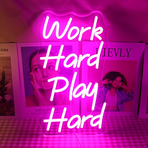 LED "Work Hard Play Hard" Neon Zeichen Rosa Wort/Buchstaben USB Powered Neon Lichter für Mädchen Zimmer Home Art Wand Dekor ​ Wohnzimmer Dekor Geburtstag/Weihnachten' Geschenk (Rosa) von QiaoFei