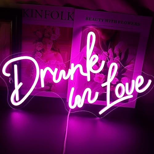 QiaoFei Led Drunk in love Neon Sign Word USB Powered with Dimmer Switch Neon Lights for Room Home Bar Art Wall Decor Party Window Living Room Decor Wedding Engagement Wall Hanging Decoration (Pink) von QiaoFei