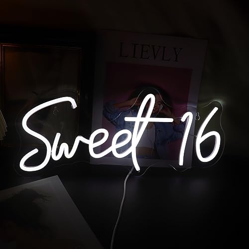 QiaoFei Led Sweet 16 Neon Sign Letters USB Powered with Dimmer Switch Neon Lights for Girls Room Home Art Wall Decor 16th Birthday Party Window Living Room Decor Birthday Gift for Girls (Cold White) von QiaoFei