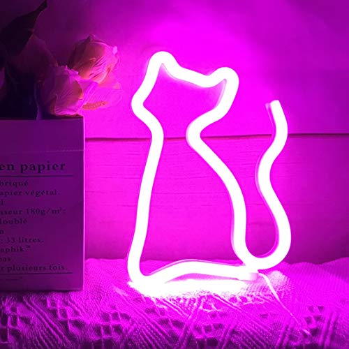 QiaoFei Netter Katze Neonlicht,LED Katze Leuchtreklame geformt Dekor Licht, Wanddekoration für Weihnachten, Geburtstagsfeier, Kinderzimmer, Wohnzimmer, Hochzeitsfeier-Dekor (Rosa) von QiaoFei