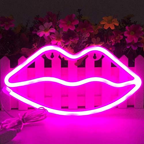 QiaoFei LED Lippen Neon Signs Romantische Kunst Dekorative Lichter Wanddekor für Studio Party Kinderzimmer Wohnzimmer Hochzeit Weihnachtsdekor (Rosa) von QiaoFei