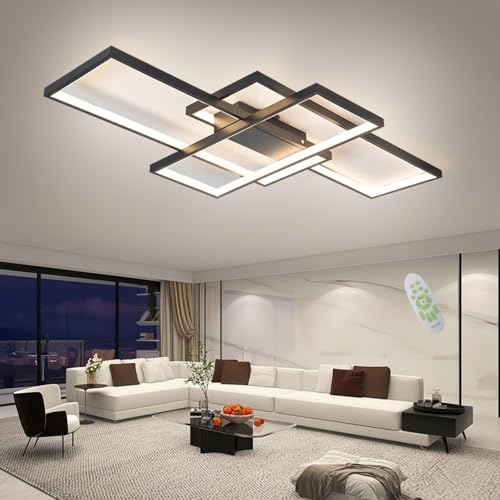 Qiaomao LED Deckenleuchte Schwarz Modern Deckenlampe Wohnzimmer (140x80x9cm), Dimmbar Wohnzimmerlampe mit Fernbedienung, Schlafzimmerlampe, Groß Deckenbeleuchtung Wohnzimmer Schlafzimmer Büro von Qiaomao