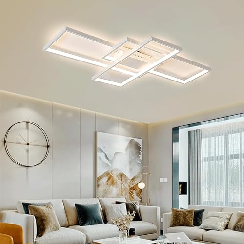 Qiaomao LED Deckenleuchte Modern Deckenlampe mit Fernbedienung Weiß (140x80x9cm), Dimmbar Wohnzimmerlampe, Geometrisch Schlafzimmerlampe, Groß Deckenbeleuchtung für Wohnzimmer Schlafzimmer Büro von Qiaomao