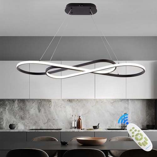 Qiaomao 57W Dimmbare LED Pendelleuchte, Doppelfigur 8 Design Hängeleuchte mit Fernbedienung, Pendellampe Hängend Höhenverstellbar, Hängelampe für Wohnzimmer, Esstisch, Esszimmer, Küche, Schwarz von Qiaomao