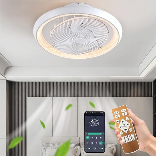 Qiaomao LED Deckenleuchte mit Ventilator, Moderne 360° Drehung Deckenventilatoren mit Beleuchtung App&Fernbedienung, 72W Dimmbar Timer Lampe mit Ventilator für Schlafzimmer Licht Ventilator Weiß 49cm von Qiaomao