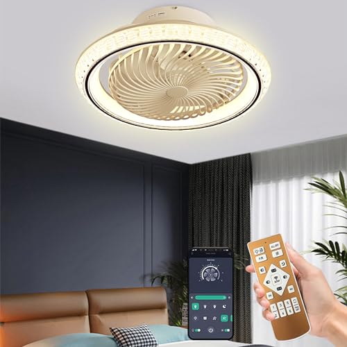 Qiaomao LED Deckenleuchte mit Ventilator, Moderne 360° Drehung Deckenventilatoren mit Beleuchtung Fernbedienung App, 72W Dimmbar Timer Lampe Ventilator für Schlafzimmer Licht Ventilator Schwarz 49cm von Qiaomao