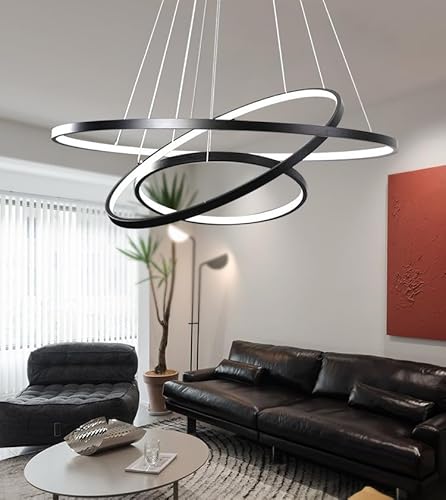 Qiaomao LED Kronleuchter Dimmbar Pendelleuchte Schwarz Hängelampe mit Fernbedienung 115W, Moderne Ring Deckenleuchte Höhenverstellbar Hängeleuchte Wohnzimmer Esstisch Esszimmer Schlafzimmer 40+60+80cm von Qiaomao