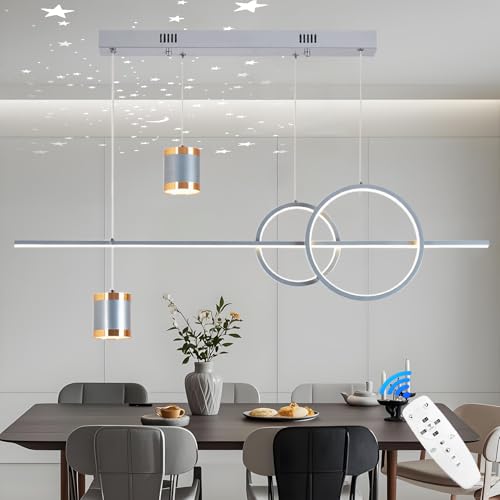 Qiaomao LED Pendelleuchte Esstisch Hängelampe Wohnzimmer Modern 49W Sternenhimmel Konvergiert Kronleuchter Dimmbare Hängeleuchte mit Fernbedienung Esszimmerlampe 120cm Höhenverstellbar,Grau von Qiaomao