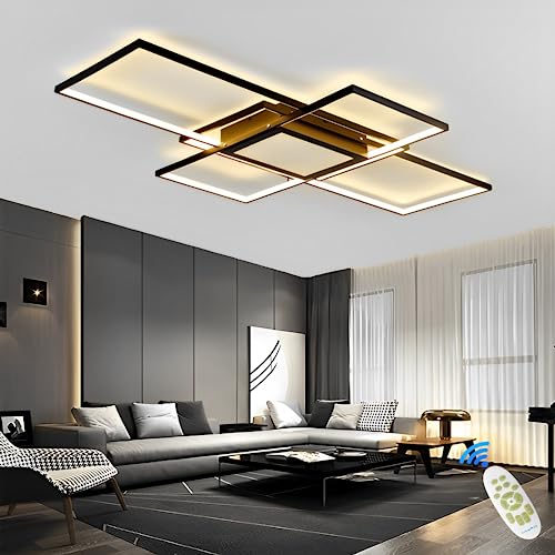 Qiaomao Modern Deckenlampe LED Deckenleuchte Dimmbar mit Fernbedienung 120W Rechteckige Deckenlampe Wohnzimmer Lampe Decke Schlafzimmerlampe Der Zentral Steuerkasten Kann Licht Abgeben,Schwarz,140cm von Qiaomao