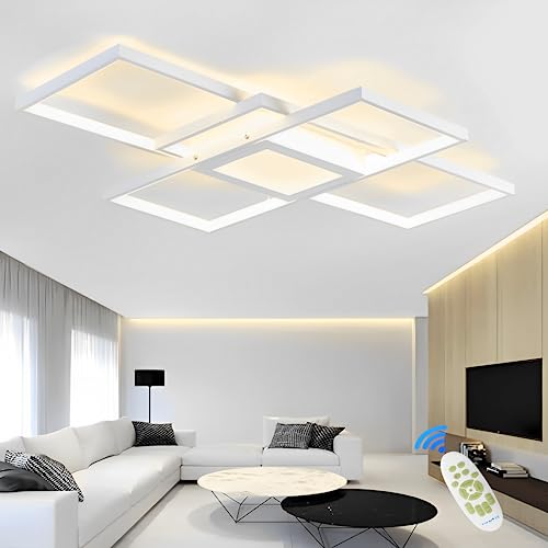 Qiaomao Modern Deckenlampe LED Deckenleuchte Dimmbar mit Fernbedienung 120W Rechteckige Deckenlampe Wohnzimmer Lampe Decke Schlafzimmerlampe Der Zentrale Steuerkasten Kann Licht Abgeben, Weiß, 140cm von Qiaomao