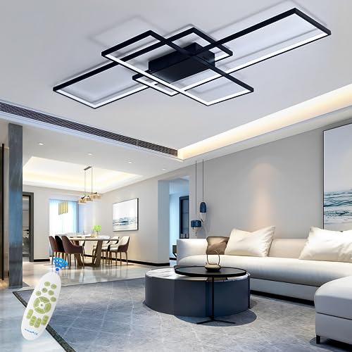 Qiaomao Modern Design LED Deckenleuchte Dimmbar 65W Rechteckige Deckenleuchte, 3000K-6000K Wohnzimmer Deckenlampe Schwarz Mit Fernbedienung, Für Schlafzimmer Wohnzimmer Küche Schmücken(80cm) von Qiaomao
