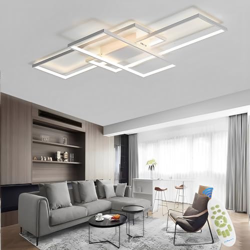Qiaomao Modern Design LED Deckenleuchte Dimmbar 65W Rechteckige Deckenleuchte, 3000K-6000K Wohnzimmer Deckenlampe Weiß Mit Fernbedienung, Für Schlafzimmer Wohnzimmer Küche Schmücken(80cm) von Qiaomao