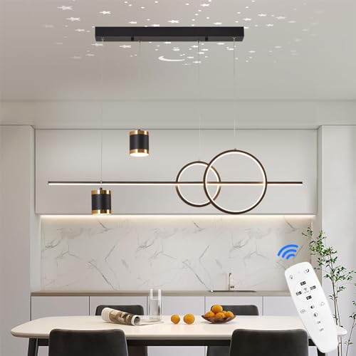 Qiaomao Pendelleuchte Esstisch Schwarz 100cm 52W, Modern Dimmbar Hängelampe mit Fernbedienung LED Pendellampe Höhenverstellbar, Sternenklarer Himmel Kronleuchter Lampe für Wohnzimmer Esszimmer Küche von Qiaomao