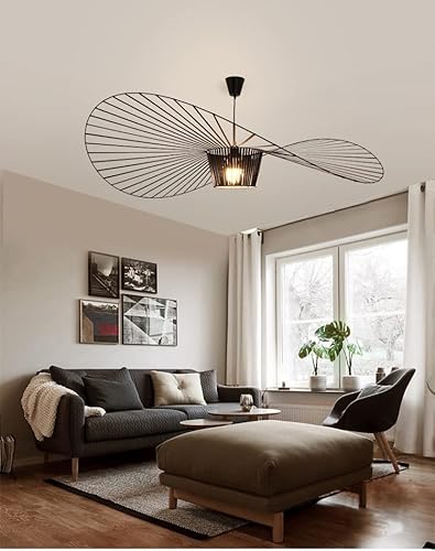 Qiaomao Vertigo Lampe Schwarz 200cm Vertigo Pendelleuchte Wohnzimmer, E27 LED Kronleuchter Retro Vertigo, Glasfiberstahl + Polyurethan Vintage Hut Hängeleuchte, Modern Kronleuchter Höhenverstellbar… von Qiaomao