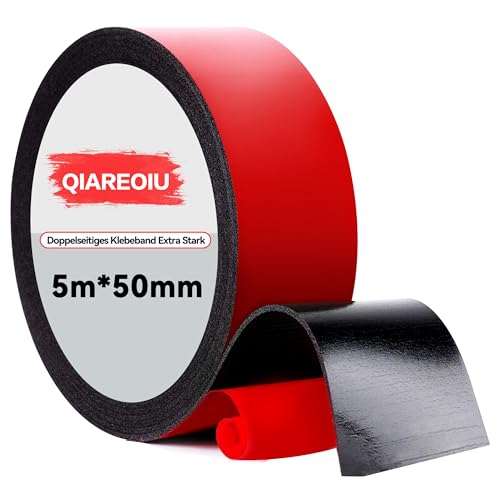 Qiareoiu Doppelseitiges Klebeband Extra Stark, 5m x 50mm Klebeband Doppelseitig Outdoor Wasserfest für Wand und Streifen, Auto, Bürodekor von Qiareoiu