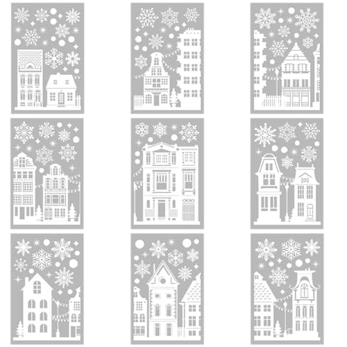 Qiblaou Fensterdekoration 9 Stück Weiße Stadt Fensterbilder Selbstklebend PVC Fenster Deko Weihnachten, Geeignet für Weihnachten Winter Fenster Haus Weihnachtsdekoration von Qiblaou