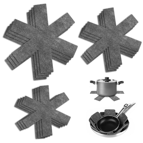 12 Stück Pfannenschutz, Pfannenschutz Stapelschutz mit 3-Größen, Hitzebeständigerung Pfannenschoner, Pfannenschoner Filz, Topfschoner für Pfannen, Töpfe und Schüsseln, Küchenutensilien von Qichan