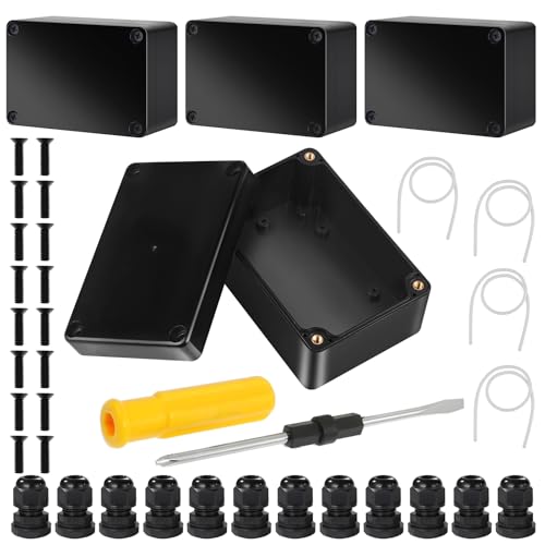 4 Stück Anschlussdose, IP67 Wasserdicht Kunststoffgehäuse mit 12 Kabelverschraubung, Abzweigdose Schwarz, Gehäuse Elektronik für Elektroinstallationen Im Innen-und Außenbereich von Qichan