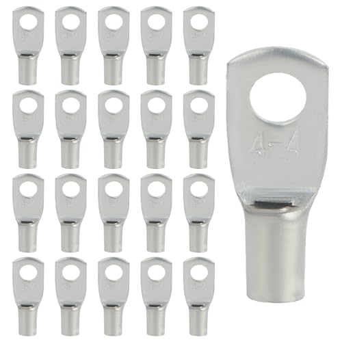 20 Stk Kabelschuhe 4mm2 Rohrkabelschuh M4 Ringkabelschuh Verdicktes Kupfer Verzinkt Unisolierte für Elektroinstallation, Industrie und Autoreparatur (Silber, SC4-4) von Qidarusxl