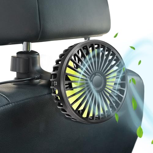 Qidoe Auto USB Ventilator Rücksitz: 360° KFZ Kühlventilator 3-Gang mini Lüfter Leistungsstarker Leise 12V AKKU Air Fan für Auto/Zuhause/Büro für 12 volt LKW Wohnmobil Boot Wohnwagen von Qidoe