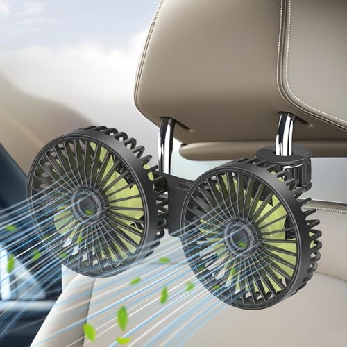 Qidoe USB Auto Ventilator Rücksitz: 360° KFZ Kühlventilator 3-Gang mini Lüfter Leistungsstarker Leise 12V AKKU Air Fan für Zuhause/Büro 12 volt LKW Wohnmobil Boot Wohnwagen Vehicle Seat Fan 5V von Qidoe