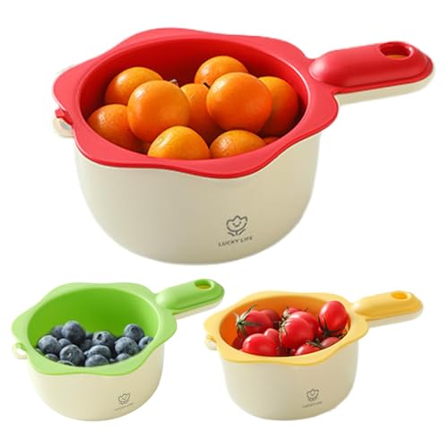3pcs Abtropfkorb, Obstsieb Beerensieb, Küchensieb Kunststoff Siebe Schüssel Set, Abnehmbarer Sieb Abtropfkorb, Sieb Klein Zweischichtiger Abtropfkorb Mit Griff, Multifunktionaler Abtropfkorb von Qidures