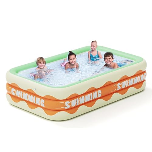 Familienpool Planschbecken, 305x180x60cm Verdickter 3 Lagiger Oberirdischer Aufblasbarer Pool, Swimming Pool Aufblasbar Groß Rechteckig Für Garten Oder Terrasse, Einfaches Set von Qidures