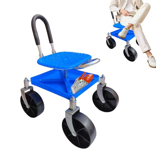Gartenhocker Mit Rollen - 360° Drehbar Höhenverstellbar Rollsitz Für Gartenarbeit, Höhenverstellbarer Gartenhocker, Rollbarer Gartensitz Mit Ablage,Rollender Arbeitssitz Bis 150kg Für Gärtner Senioren von Qidures