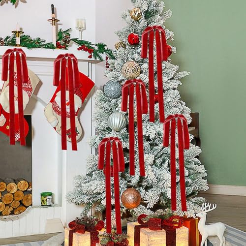 Qidures 6 Stück Tannenbaum Schleifen Samt - 60x40cm Weihnachtsbaum Schleifen Samt Weihnachtsschmuck Rote Samtschleifen Für Christbaumschmuck, Kranzs, Girlande Samtschleifen von Qidures