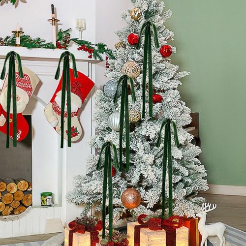 Qidures 6 Stück Tannenbaum Schleifen Samt - 60x40cm Weihnachtsbaum Schleifen Samt Weihnachtsschmuck Rote Samtschleifen Für Christbaumschmuck, Kranzs, Girlande Samtschleifen von Qidures