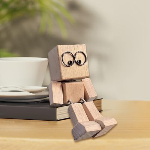 Qidures Schüttelnde Holzmann Figur, Charmante Kleine Holzfigur, Wackelnder Holzmännchen Figur, Handgefertigte Wackelnde Füßen Holzpuppe Auto Ornamente Für Auto Armaturenbrett Dekors von Qidures