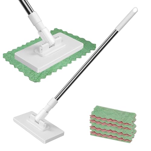 Wischmopp Mit Druck Klemm System, Einweg Staubmopp Mit 4 Wiederverwendbaren, EIN Knopfs Zum Wechseln Automatisches Klemmtuch Bodenwischer Für Zuhause Büro Beste von Qidures