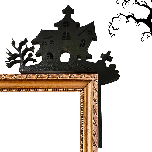 Halloween-Tür-Eckschild-Dekoration,Rechtwinkliges Türrahmenschild aus Holz - Gruselige Silhouette von Katze, Haus, Skelett, Spinne, Baum, rechtwinkliges Halloween-Schild für Türecke, Qihuyi von Qihuyi