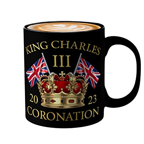 König Charles III Becher, 350 ml tragbare Krönungs-Souvenirs-Tasse - Tragbare Keramikbecher für Krönungsgeschenke, drittes Krönungsbechergeschenk und Partydekorationen von Qihuyi